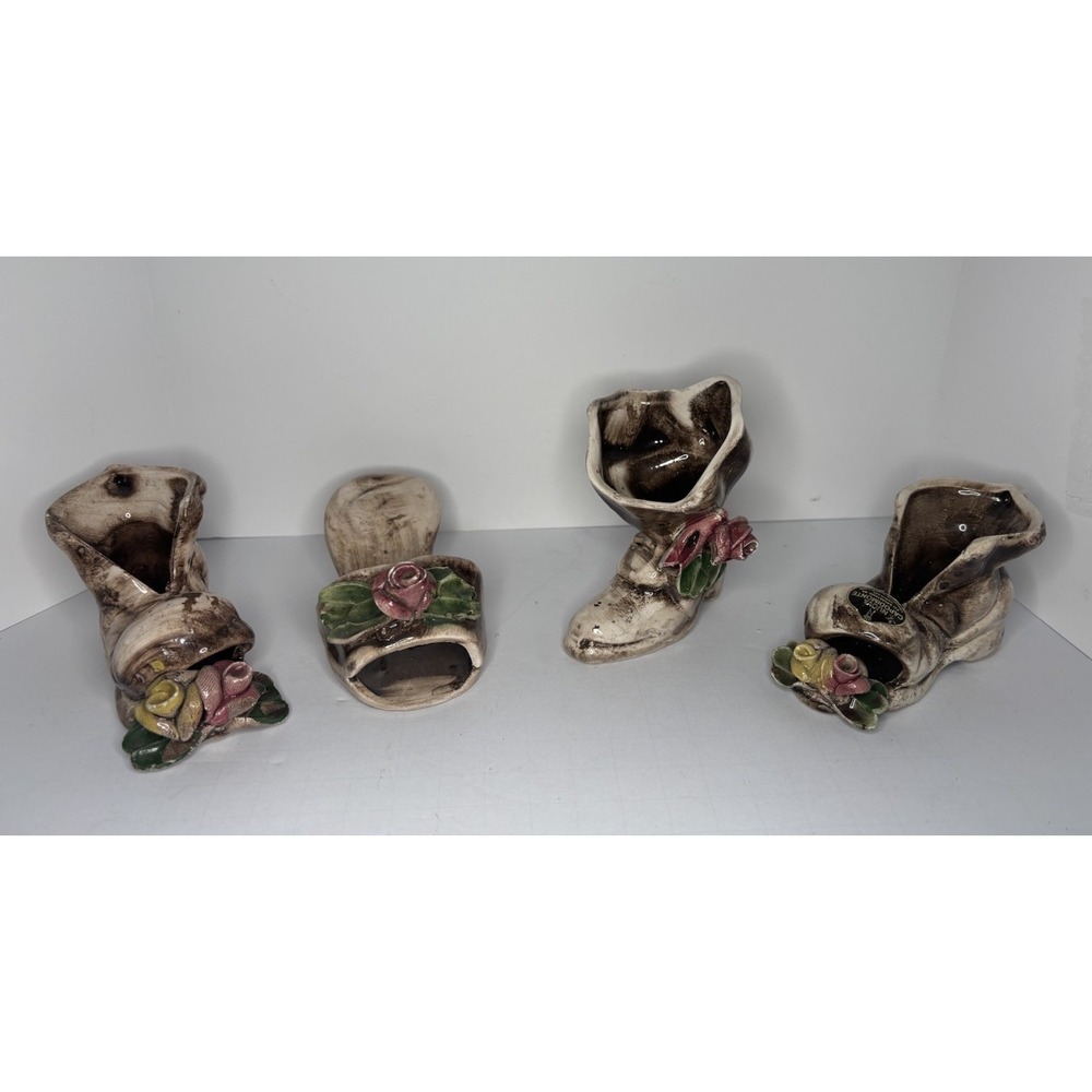 4pc Capodimonte Italy Porcelain Shoe Collection Figurine Boot Slipper Savastano